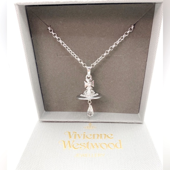 Vivienne Westwod Nana crystal orb Tear Drop necklace in silver. - Picture 5 of 6